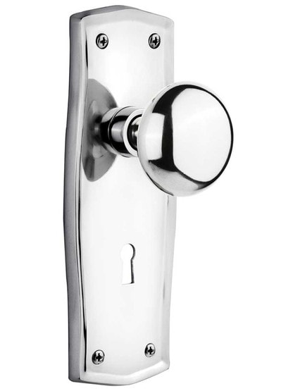 Prairie Design Mortise Lock Set With Round Brass Knobs in Polished Chrome.